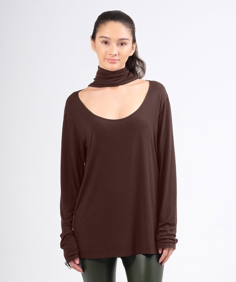 Mercedes Cowl Neck Top - Chocolate