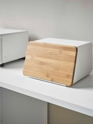 Bread Box With Cutting Board Lid - Steel + Wood