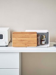 Bread Box With Cutting Board Lid - Steel + Wood