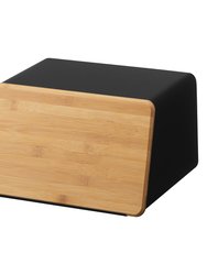 Bread Box With Cutting Board Lid - Steel + Wood