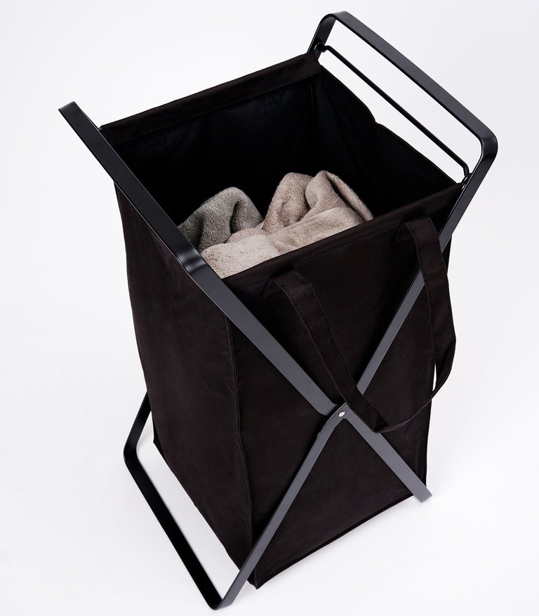 Yamazaki Home Black Laundry Hamper With Cotton Liner Two Sizes