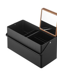 Makeup Organizer With Mirror - Steel + Wood - Black