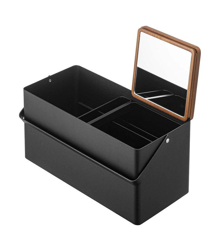 Makeup Organizer With Mirror - Steel + Wood - Black