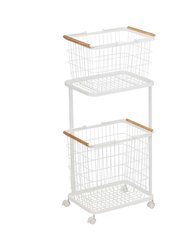 Rolling Laundry Cart Plus Wire Baskets - Steel And Wood