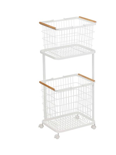 Yamazaki Home Rolling Laundry Cart Plus Wire Baskets - Steel And Wood product