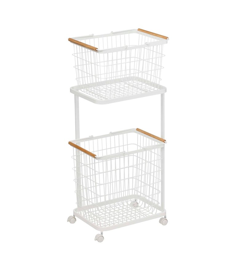 Yamazaki Home Rolling Laundry Cart Plus Wire Baskets Steel And