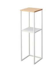 Two-Tier Display & Storage Shelf (31.5" H) - Steel + Wood - White