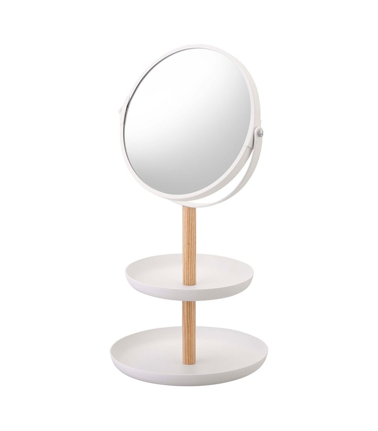 Two-Tier Jewelry Tray With Mirror - Steel + Wood - White