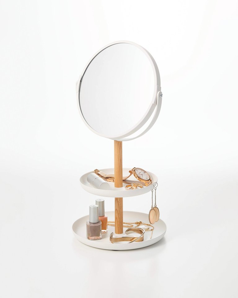 Two-Tier Jewelry Tray With Mirror - Steel + Wood