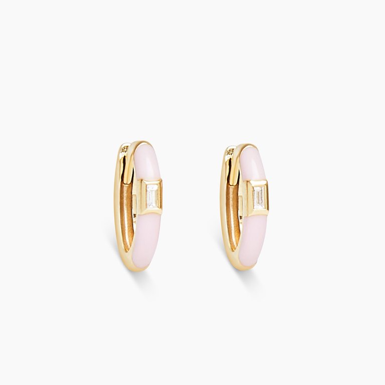 Enamel Diamond Huggie Earrings - Gold