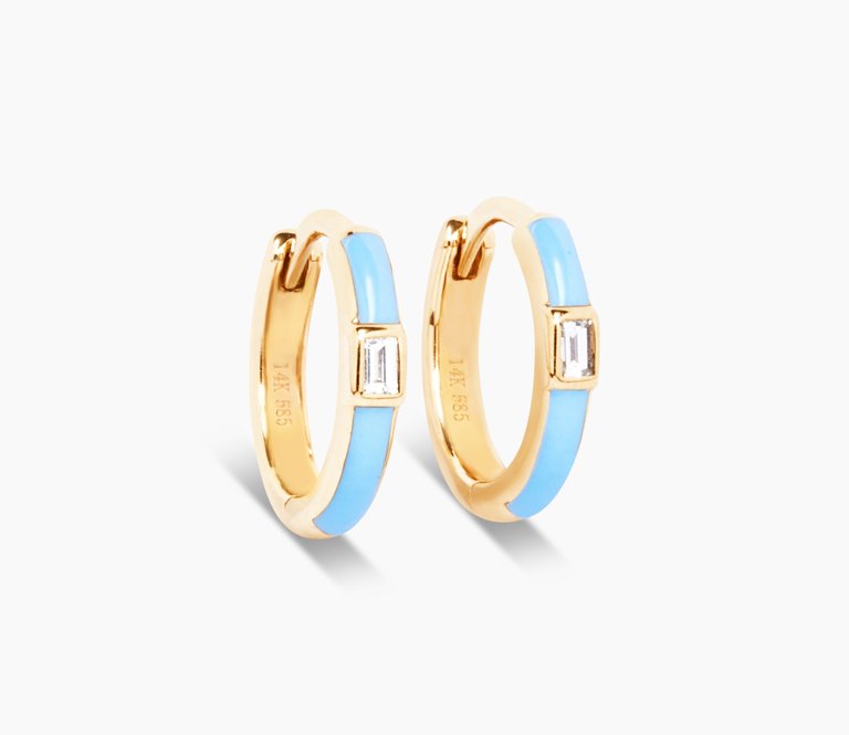 Sky Blue Enamel Diamond Earrings - Sky Blue