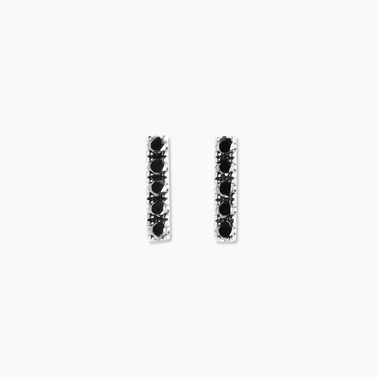 Black Diamond Bar Earrings - 14K White Gold