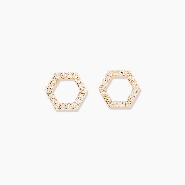 Hexagon Diamond Earrings - Yellow Gold