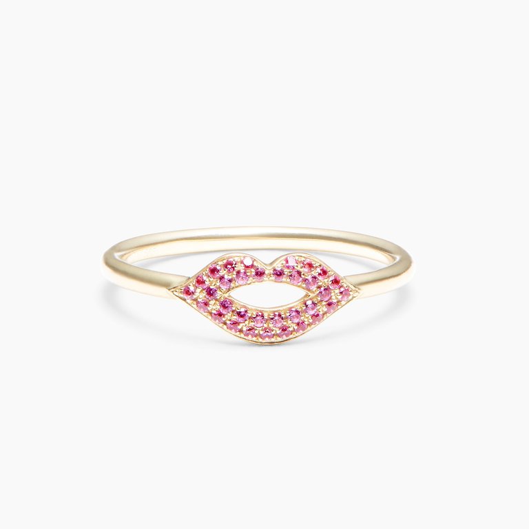 Lips Pink Sapphire Ring - Yellow Gold