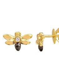 Multi Color Bee Diamond Earrings - Yellow Gold