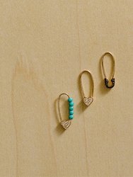 Safety Pin Earrings - White Diamond & Turquoise Beads
