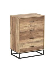4 Drawer Wood Storage Dresser With Easy Pull Handle And Metal Frame For Bedroom, Living Room, Hallway, And Office - Brown