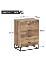 4 Drawer Wood Storage Dresser With Easy Pull Handle And Metal Frame For Bedroom, Living Room, Hallway, And Office