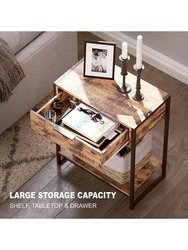 Industrial 2-Tier Nightstand With Drawer And Side Table For Small Spaces, Living Rooms, And Bedrooms.