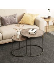 Round Industrial Nesting Coffee Tables Set Of 2 For Bedroom, Office, Living Room