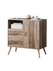Rustic Storage Cabinet With 2 Drawers, Door, Shelf Accent, And Metal Base For Bedroom, Living Room, Entryway, And Home Office - Brown