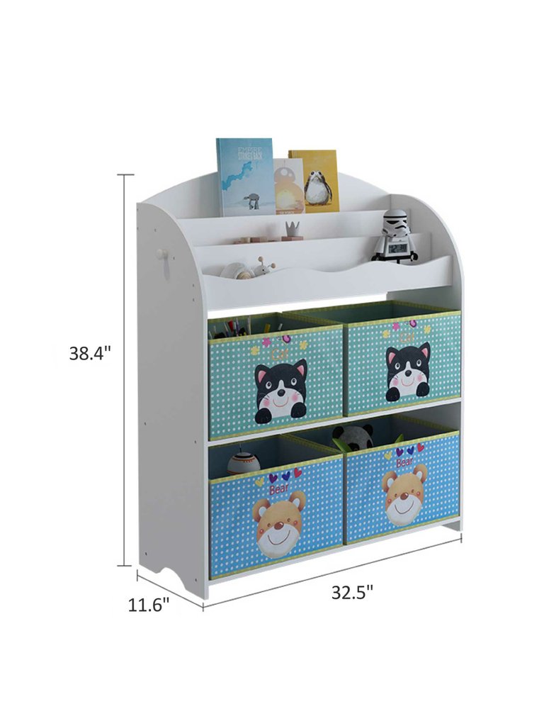 Toy Storage Organizer With 6 Fabric Storage Bins And Book Display