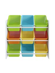 White Toy Cubes Storage Organizer With 9 Colorful Storage Bins