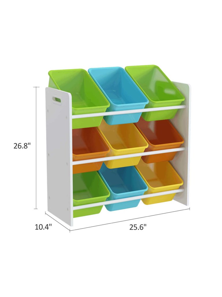 White Toy Cubes Storage Organizer With 9 Colorful Storage Bins