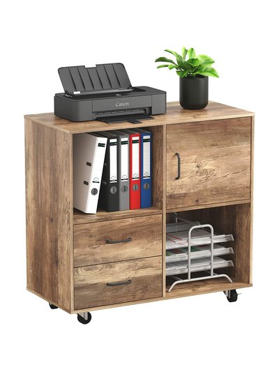 Year Color Wood Mobile Lateral Filing Cabinet With 2 Drawers, 2 Open Compartments, And Wheels For Home Office, Study, Living Room, And Bedroom product