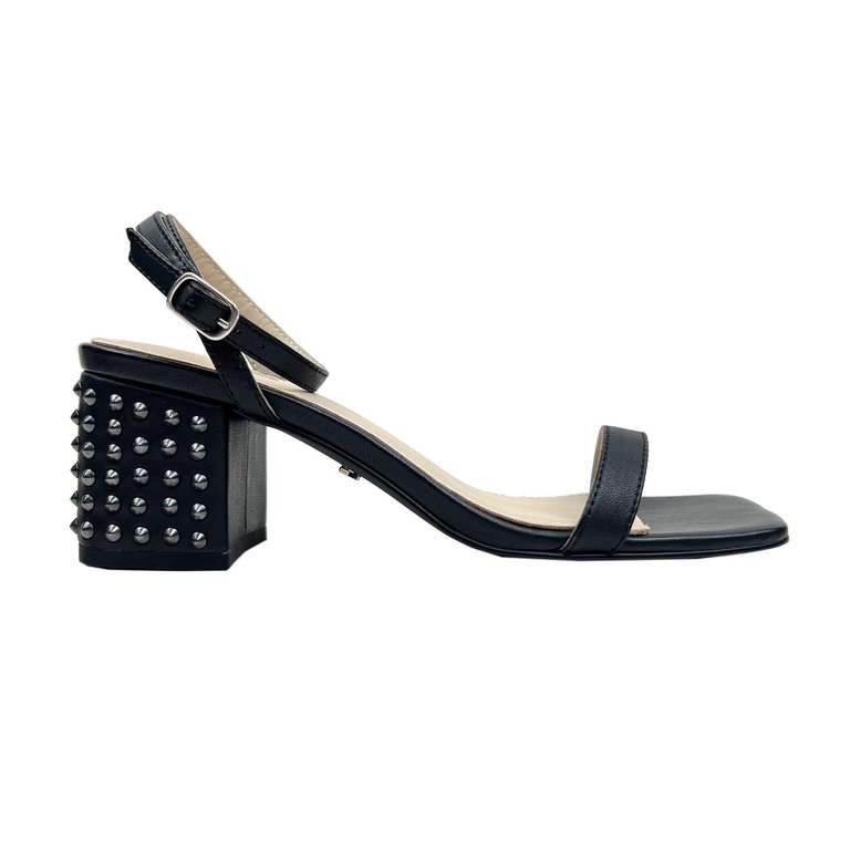 Diana Block Sandal In Black Leather - Black Leather