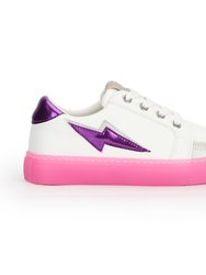 Miss Bolt Sneaker In Purple & Neon Pink - Kids - Neon Pink