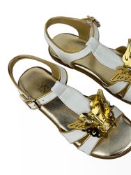 Miss Butterfly Sandal In White & Gold - Kids