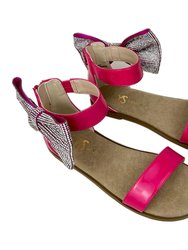 Miss Cambelle Crystal Bow Sandal In Hot Pink Patent - Kids - Hot Pink Patent