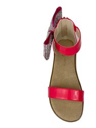 Miss Cambelle Crystal Bow Sandal In Hot Pink Patent - Kids