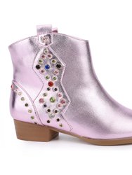 Miss Dallas Gem Western Boot In Pink - Kids - Lt. Pink Metallic