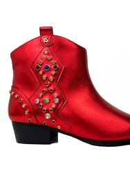 Miss Dallas Gem Western Boot In Red - Kids - Red Metallic