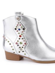 Miss Dallas Gem Western Boot In Silver - Kids - Silver Metallic