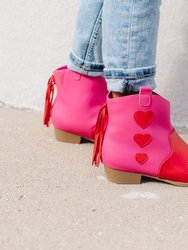 Miss Dallas Western Boot In Pink & Red Hearts - Kids