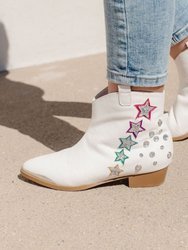 Miss Dallas Western Boot In White Shooting Stars - Kids