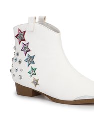 Miss Dallas Western Boot In White Shooting Stars - Kids