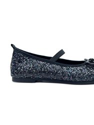 Miss Emma Flat In Black Glitter - Kids - Black Multi Glitter