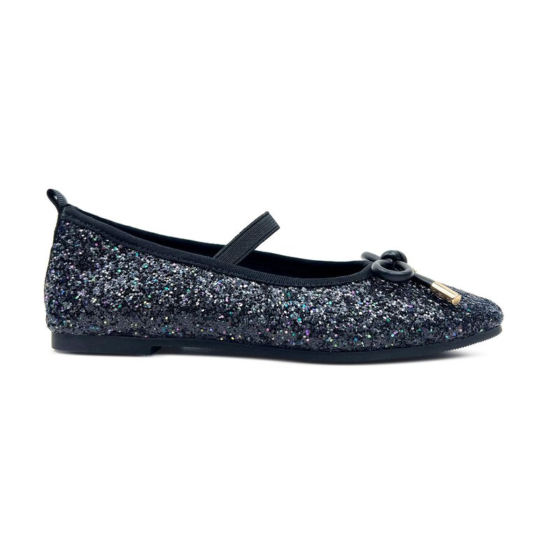 Miss Emma Flat In Black Glitter - Kids - Black Multi Glitter