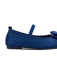 Miss Emory Flat In Navy Satin - Kids - Navy Satin