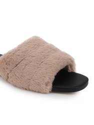 Nora Slide In Beige Faux Fur