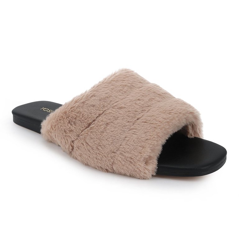 Nora Slide In Beige Faux Fur