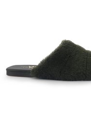 Nora Slide In Olive Faux Fur - Olive Green Faux Fur