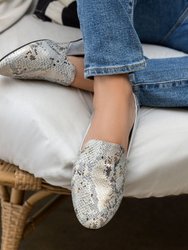 Preslie Loafer In Silver Snake Leather