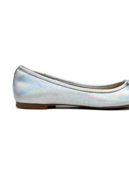 Sadie Ballet Flat In Iridescent Leather - Silver Iridescent Leather