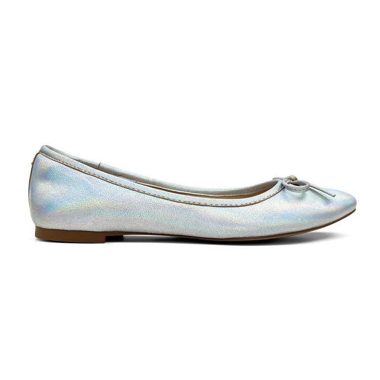 Sadie Ballet Flat In Iridescent Leather - Silver Iridescent Leather