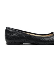 Sadie Quilted Ballet Flat In Black Leather - Black Leather/Black Patent
